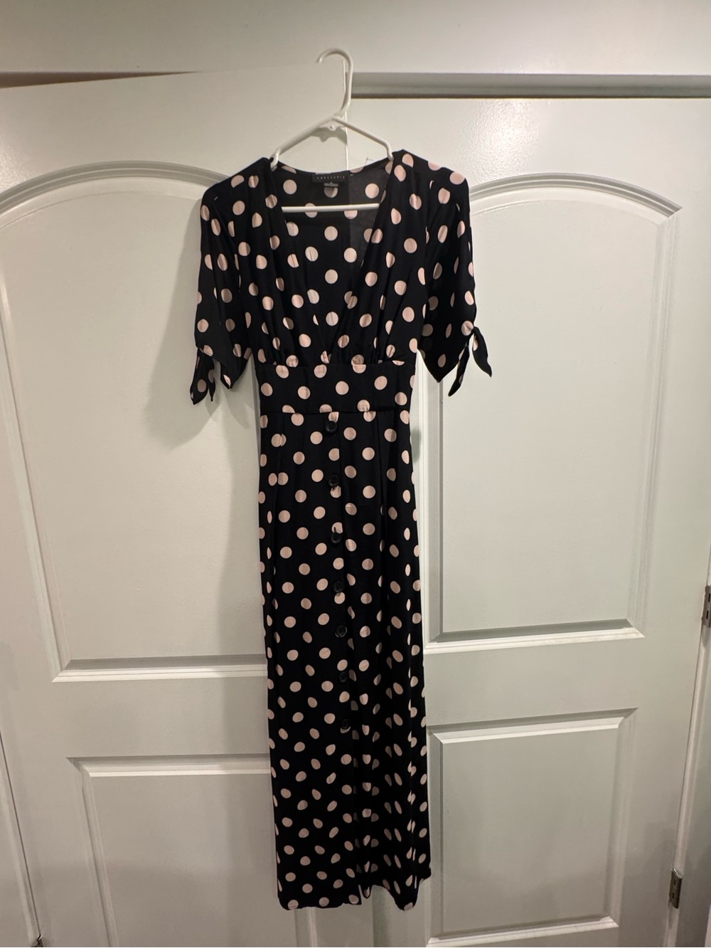 Sanctuary Black & Blush Polka Dot Midi Dress Size 2